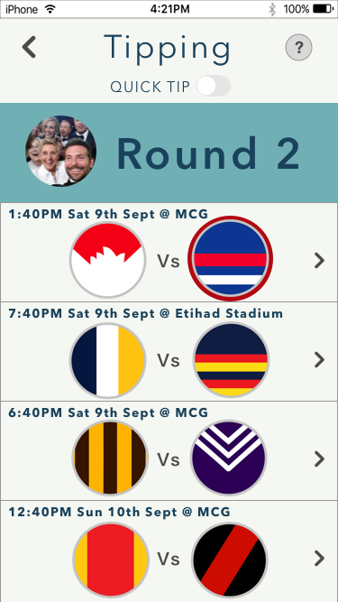 Footy Tipping Mobile App Design
